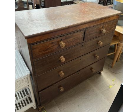 A 19th century oak chest, the rectangular top above two short and three long drawers on cabriole legs 111.5cm wide x 51.5cm d