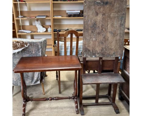 An oak artists easel together with a Victorian occasional table 