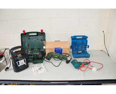 A BOSCH PSB 7002RE ELECTRIC HAMMER DRILL in case, a JMB detail sander, a Halfords Battery charger (all PAT pass and working) 