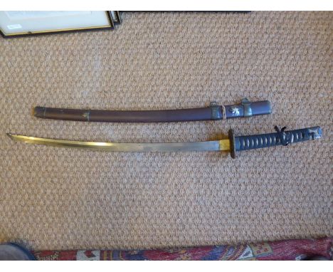 A Fine Japanese C19th Samurai sword with scabbard the gilded Menukis to handle and Tsuba with clean blade and fine engraved d