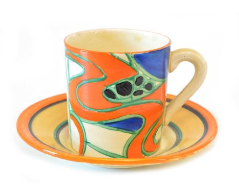 Clarice Cliff Bizarre 'Sunrise' Pattern Coffee Can &amp; a Bizarre Saucer Clarice Cliff Fantasque 'Sunrise' pattern coffee ca