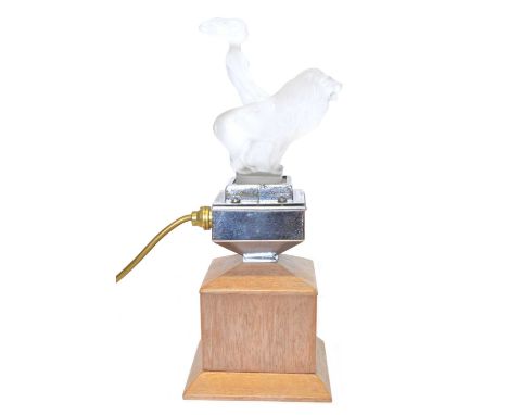 Art Deco Car Mascot Lamp Art Deco frosted glass car mascot converted into a lamp, the mascot depicting a female and a lion af