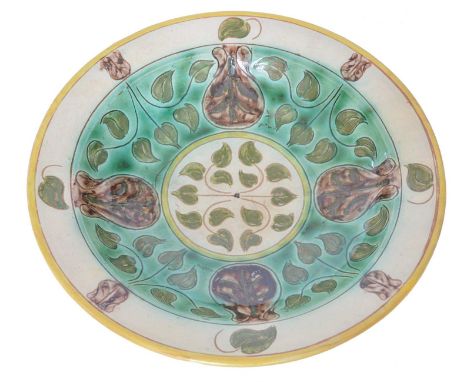 Della Robbia Bowl by Violet Woodhouse Della Robbia bowl by Violet Woodhouse incised green and brown symmetrical stylized flor