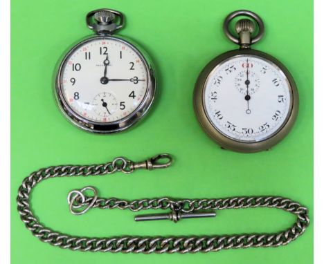 Ingersoll vintage pocket watch, plus vintage stop watch, both with enamelled dials

all used and unchecked 