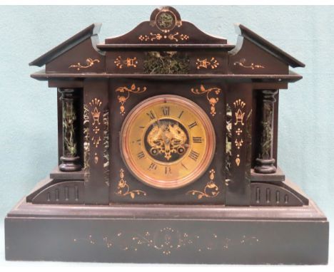 Gilded Black Slate mantle clock. App. 36cm H x 45cm W x 14cm D

Used condition, not tested for working 