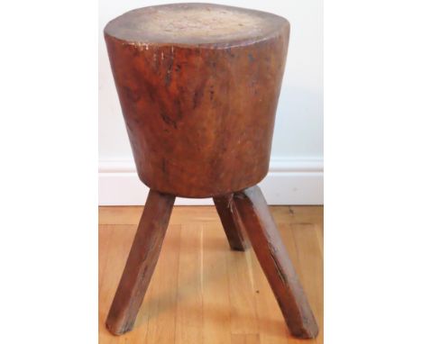 Vintage hand carved wooden drum form chopping block/butchers block stand

reasonable used condition with wear to top through 