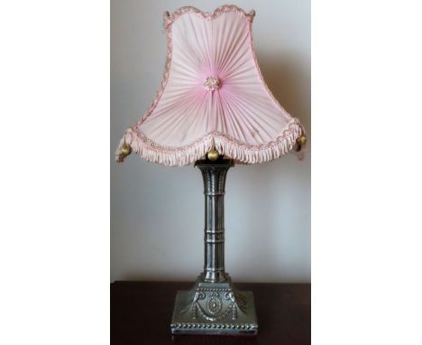 Walker and Hall vintage silver plated column form table lamp with shade.

used and not tested 