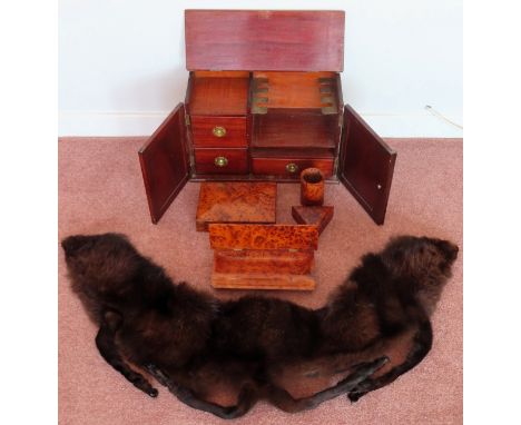 Vintage wooden smokers cabinet, plus burr walnut items, fur stoal, etc

reasonable used condition unchecked 