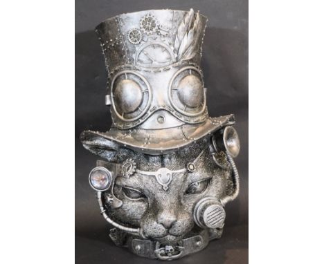 Steampunk style cat in a top hat, H: 23cm. P&amp;P Group 1 (£14+VAT for the first lot and £1+VAT for subsequent lots) 