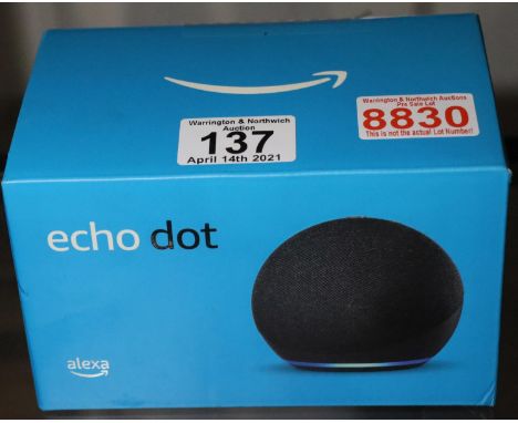 Boxed unopened Amazon Alexa Echo Dot smart speaker. P&amp;P Group 1 (£14+VAT for the first lot and £1+VAT for subsequent lots