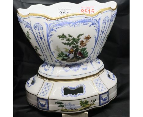Continental ceramic jardiniere on stand, H: 23 cm. Not available for in-house P&amp;P, contact Paul O'Hea at Mailboxes on 019