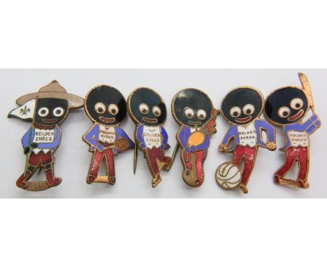 Six mixed Robertson's Golly badges.  P&amp;P Group 1 (£14+VAT for the first lot and £1+VAT for subsequent lots) 