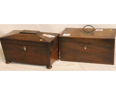 Two Georgian tea caddies, each fitted with two lined chests with lids and vacant space for mixing bowl. P&amp;P Group 3 (£25+
