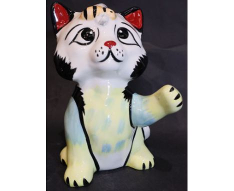 Lorna Bailey Cat with Bee, H: 13cm. P&amp;P Group 2 (£18+VAT for the first lot and £3+VAT for subsequent lots) 