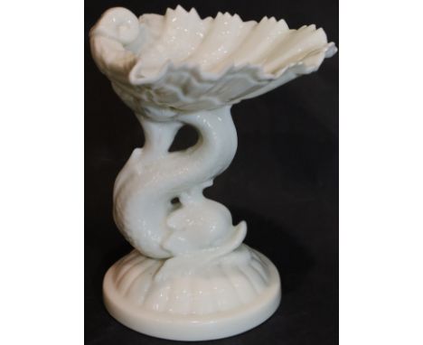 Royal Worcester for Grainger and Co, Victorian Blanc De Chine dolphin table salt, H: 11 cm. P&P Group 2 (£18+VAT for the firs