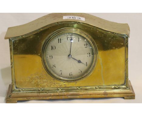 Early 20thC brass cased mantel clock, the silvered dial inscribed to Halls of Manchester. P&amp;P Group 3 (£25+VAT for the fi