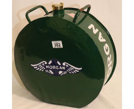 Green Morgan petrol can with brass cap, H: 38cm . P&amp;P Group 2 (£18+VAT for the first lot and £3+VAT for subsequent lots) 