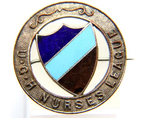 Presumed silver and enamel UGH Nurses League badge. D: 32 mm.  P&amp;P Group 1 (£14+VAT for the first lot and £1+VAT for subs