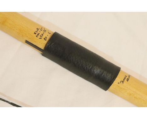 English longbow, L: 74", 451B x 26, leather grip, horn arrow pass, new string. P&amp;P Group 3 (£25+VAT for the first lot and