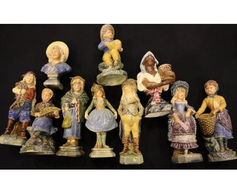 Gebruder Urbach, ten Bohemian salt glazed figurines, largest H: 19 cm. P&amp;P Group 3 (£25+VAT for the first lot and £5+VAT 