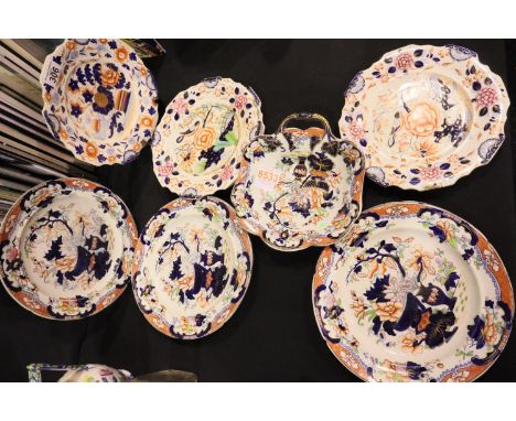 Collection of Victorian Imari pattern cabinet plates including Ironstone, Tonquin, China etc. P&amp;P Group 3 (£25+VAT for th