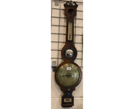 Walnut cased mercury barometer thermometer. Not available for in-house P&amp;P, contact Paul O'Hea at Mailboxes on 01925 6591