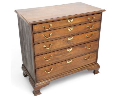 George III mahogany chest, moulded rectangular top over five long cock-beaded drawers, each fitted with brass swan neck handl