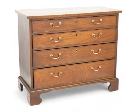 George III mahogany chest, rectangular top over four long cock-beaded drawers, fitted with brass swan neck handles and circul