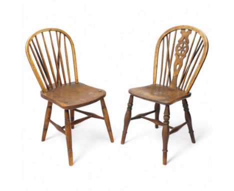 19th century elm and beech hoop and stick back Windsor chair, dished seat on turned supports united by H-stretchers, the seat