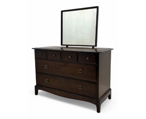 Stag Minstrel - mid-20th century mahogany dressing chest, rectangular top surmounted by adjustable mirror, the upper section 