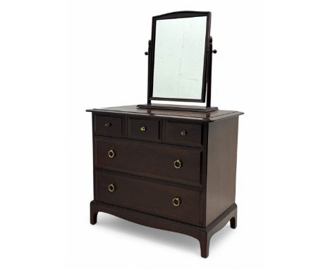 Stag Minstrel - mid-20th century mahogany dressing chest, rectangular top over three short and two long drawers, on bracket f