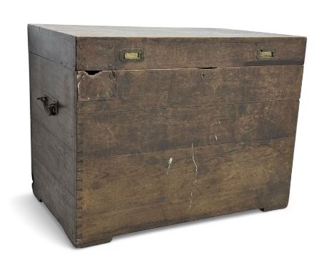 Early 20th century oak blanket chest, of rectangular form with iron strap hinges and surface-mounted drop handles, the interi