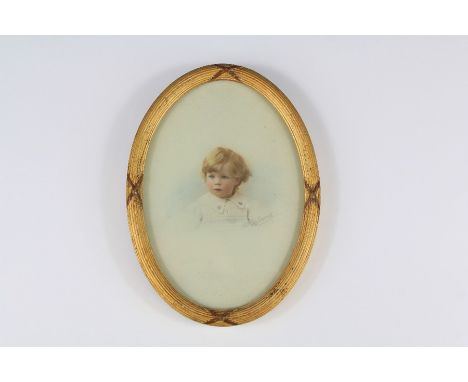 A Charming Portrait Miniature of a Toddler. The oval miniature signed by Wayland.&nbsp;