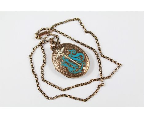 Antique 9ct Gold and Enamel Locket. The locket on gold-metal chain.
