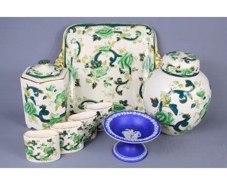 A Cobalt Blue Wedgwood Footed Bowl. The trinket bowl depicting the 'Three Graces', approx 6.5 cms h together with seven piece