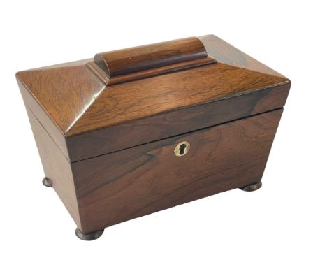 Victorian rosewood two compartment tea caddy, 20cm across.
