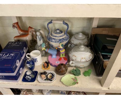 Coin packs, postcards, Coalport The Simpsons limited edition figurines in box, Spode teapot, modern Staffordshire dogs, etc.