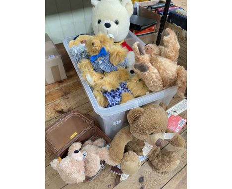 Box of teddy bears including Paddington, Steiff Fyn, etc.