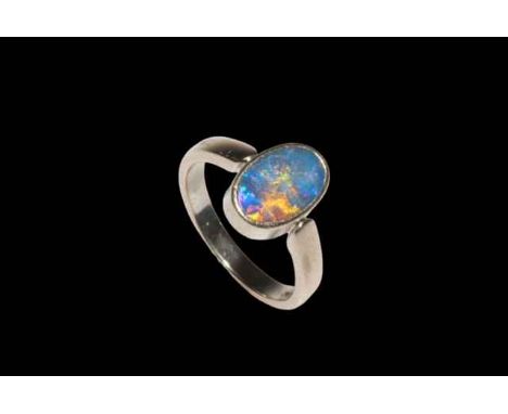 18 carat white gold and opal doublet ring.