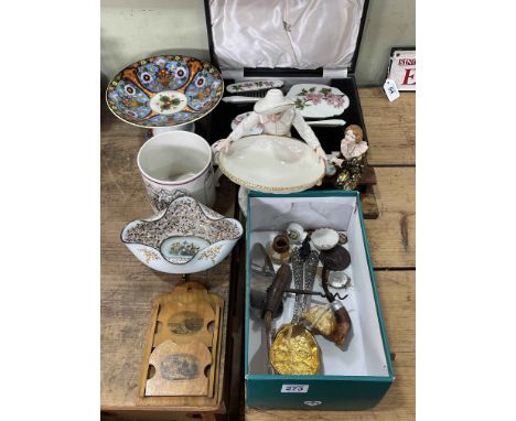 Enamel backed brush set, Royal Worcester figure, Noritake comport, Crown Charleston 'Bubbles' and collectables.