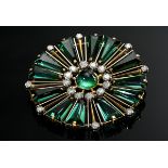 Midcentury Gelbgold Nadel mit Verdelith Turmalin Strahlenkranz (zus. ca. 35.6ct, Tragespuren, Kratz