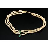Dreireihiges Flussperlencollier mit Rotgold 625 Schließe und Ansatzteilen sowie 2 Rotgold 585 Zwis