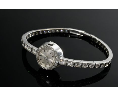 Eterna-Matic Weißgold 750 Damenarmbanduhr mit Achtkantdiamant Lünette und Brillantband (zus. ca. 2.65ct/VSI-SI/W), Handaufzug