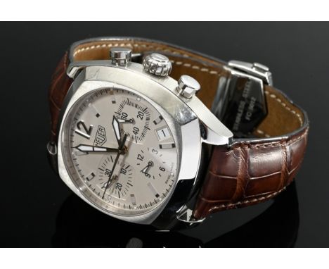 TAG Heuer Edelstahl "Monza" Chronograph, Automatik, silbernes Zifferblatt, Saphirglas, kissenförmiges Gehäuse, Ref. Nr. CR211