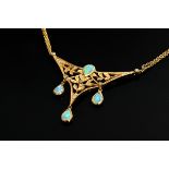 Feines Gelbgold 585 Collier in floraler Jugendstil Façon mit kleinen Brillanten (zus. ca. 0.15ct/Si