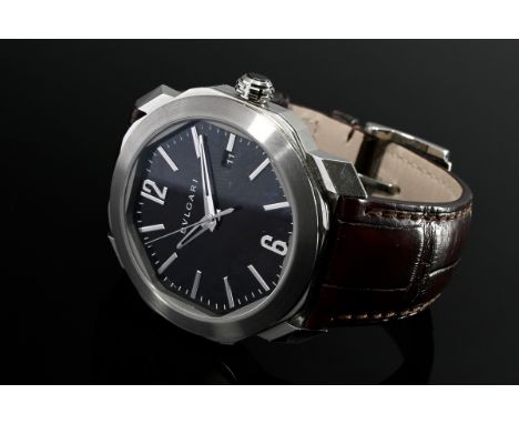 Bulgari Edelstahl "Octo Roma" Automatik Armbanduhr, schwarzes Zifferblatt, Datumsanzeige bei 3, Strichindizes, Ref.-Nr. 10270