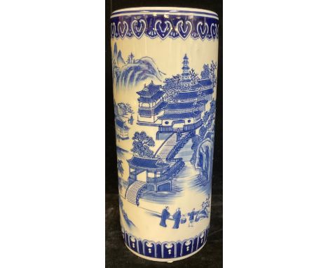 A reproduction Chinese style blue and white transfer printed stick stand, 46cm, late 20th century 