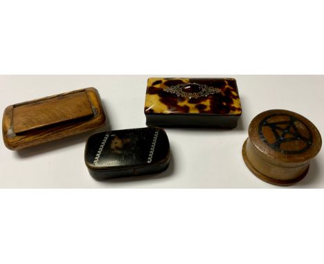 A tortoiseshell snuff box; other 19th century snuff boxes (4) 