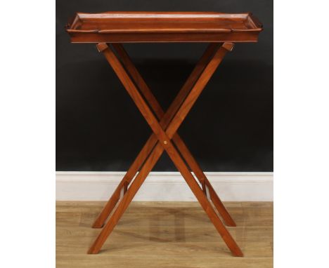 A walnut butler’s tray on stand, 82cm high overall, the tray 69cm wide, 48cm deep 