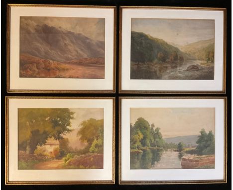 Stanley M Bish (Nottingham artist), a set of four, Landscapes, some signed, watercolours, 25cm x 35cm 